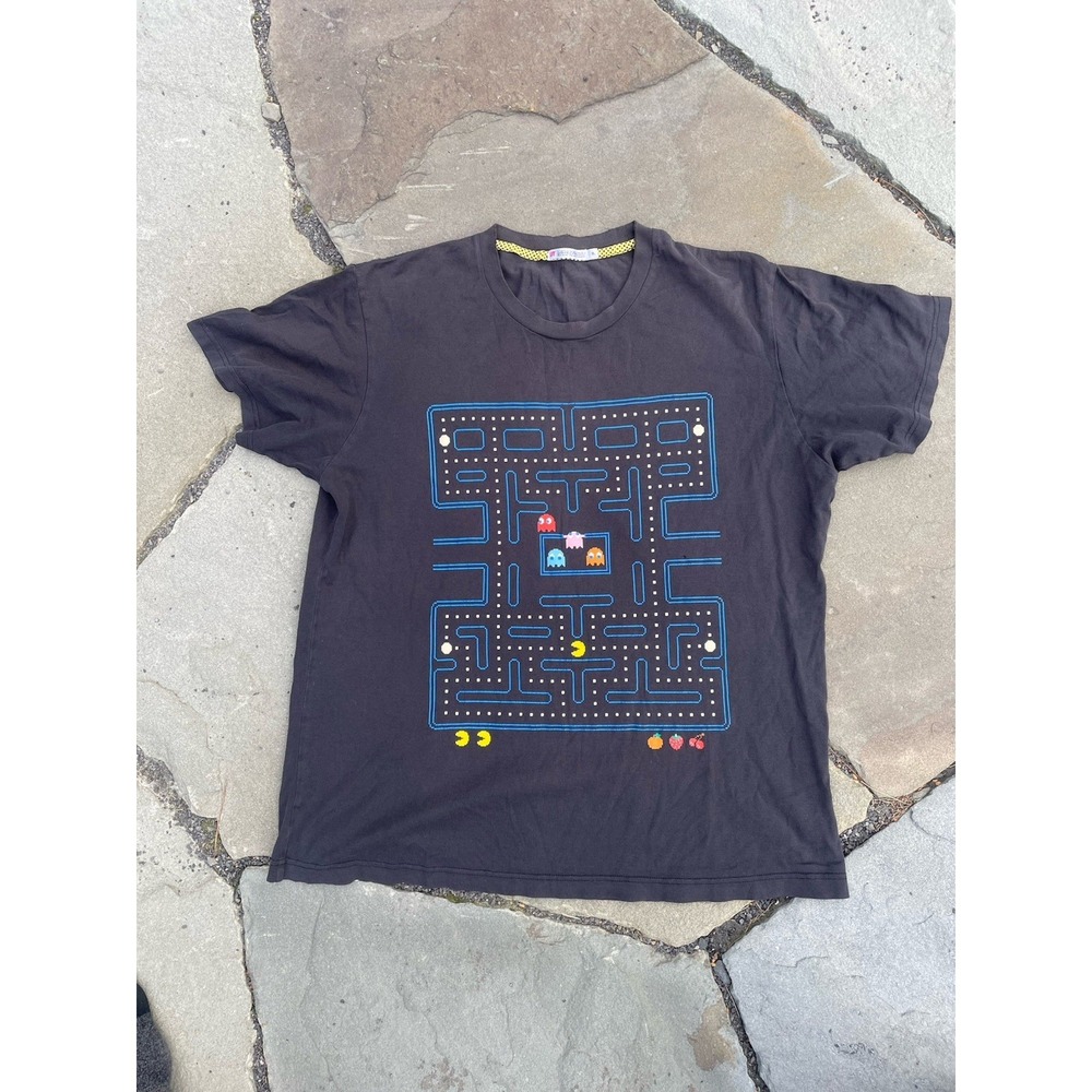Vintage PAC MAN UNIQLO Men's Shirt Sz XL Black Faded UT Y2K 2000s‎ Japanese Game